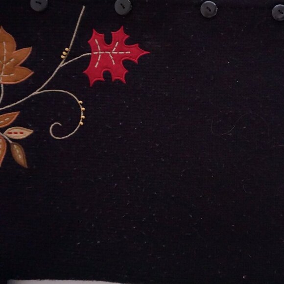 Vintage Crystal Kobe Black Embroidered Harvest Leaves Button Cardigan Sweater L - Picture 8 of 11